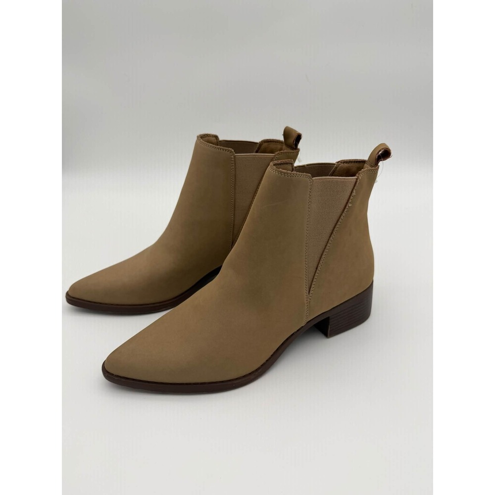 Serra 10 Tan Faux Leather Pointed Toe Ankle Boots Block Heel Western Casual Chic